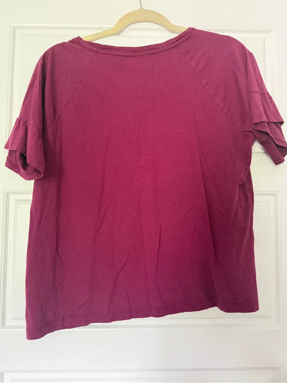 Michael Kors Ruffle Sleeve Lace-Up Short Sleeve Top in Plum